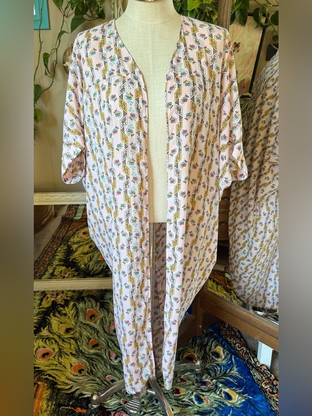 Melissa McCarthy Floral Kimono Wrap Pink Floral Print Cover Up Long, Large